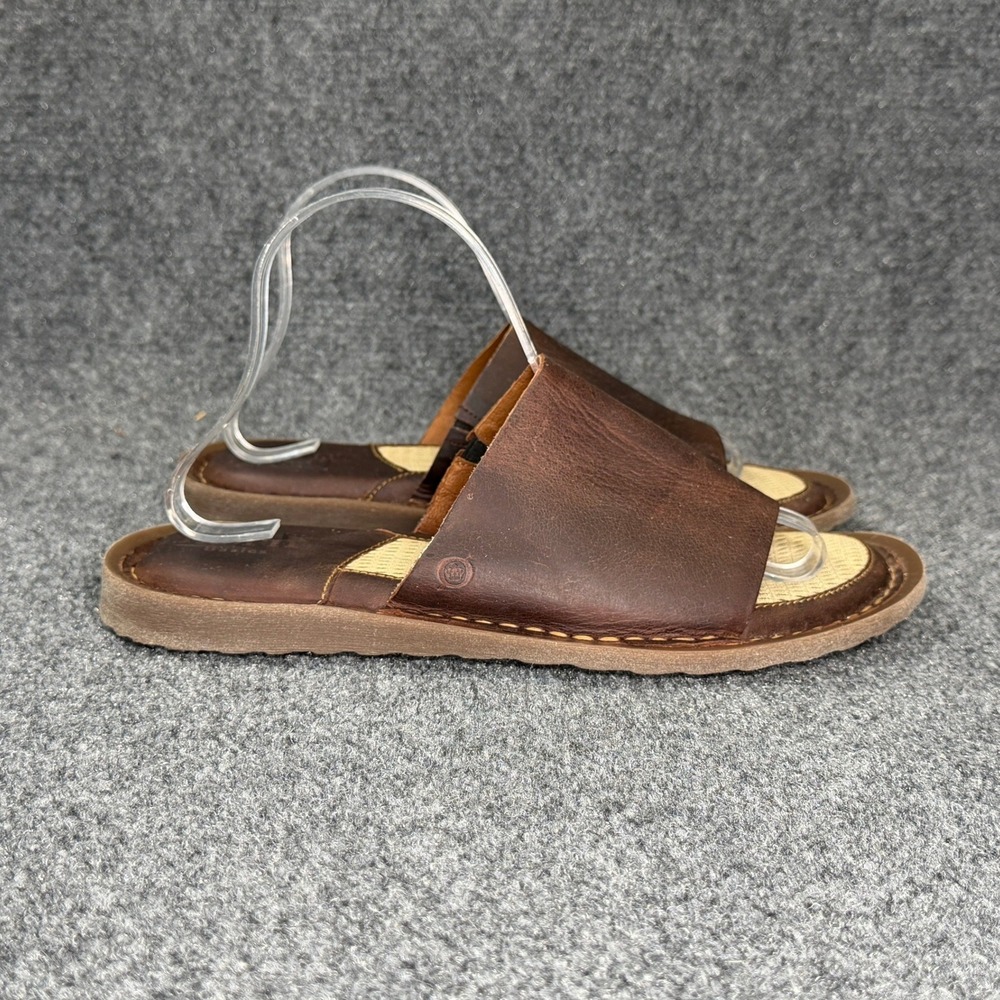 Born Leeward Slide Sandals Men's 8 Dark Castano Brown Leather Comfort Flip Flops
